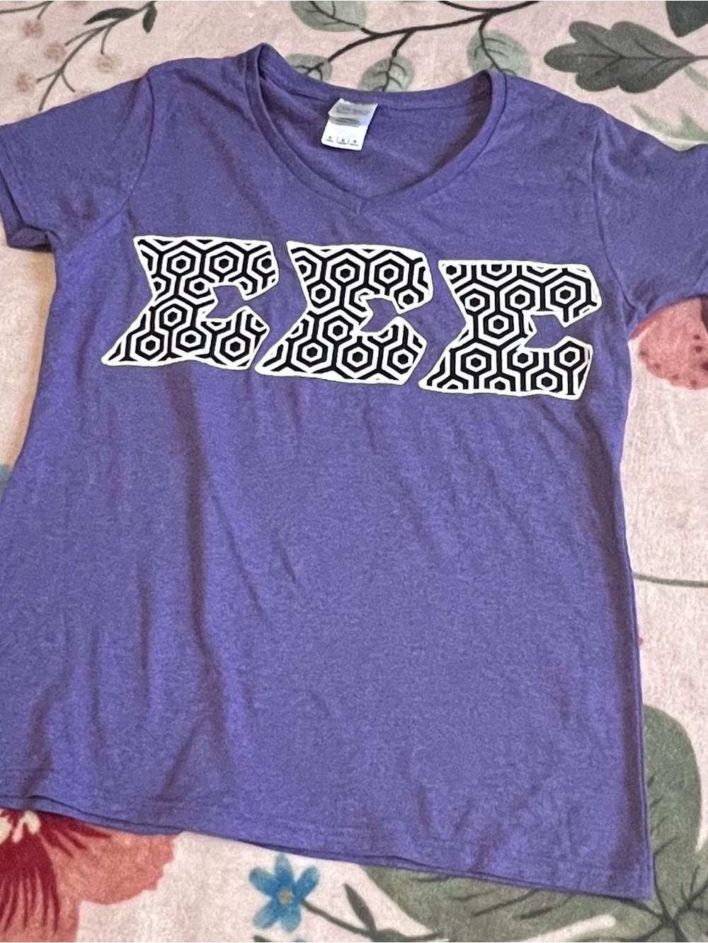 Purple Graphic Tee with Geometric Print